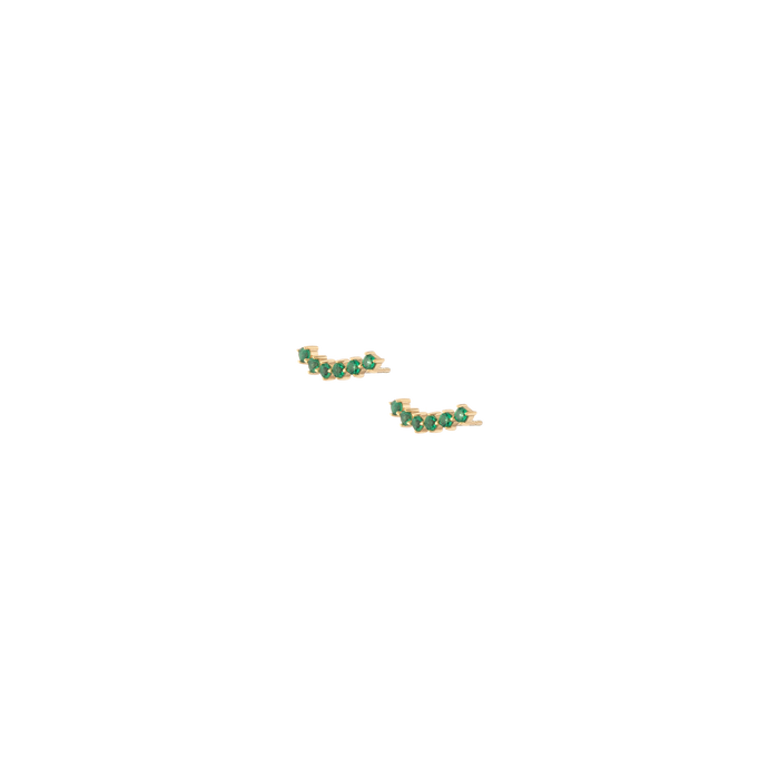 Lab Grown Green Emerald Climber Vermeil Yellow Gold Pair Flatback Butterflyback
