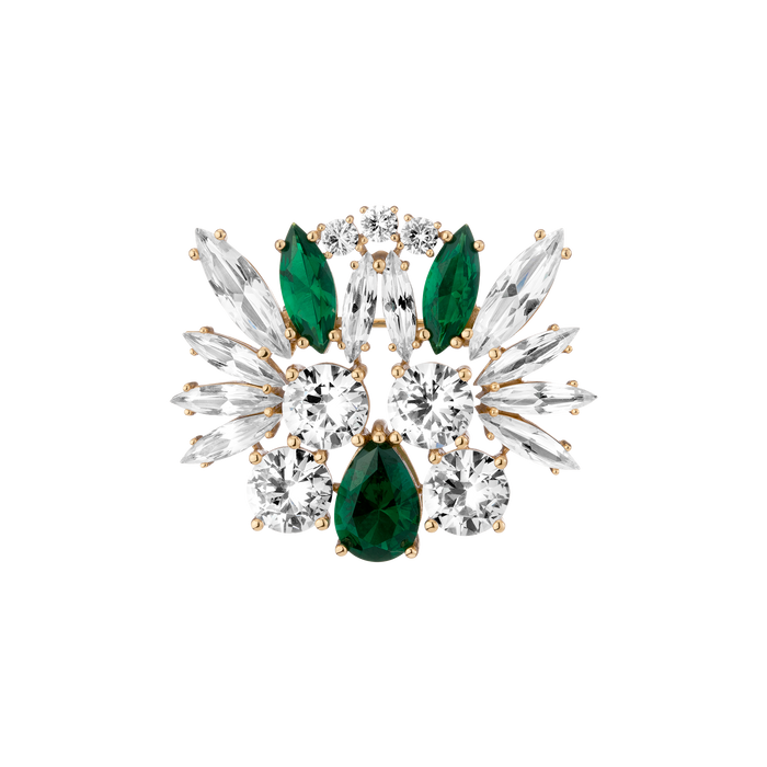 Lab Grown Green Emerald Teardrop Brooch Vermeil Yellow Gold First