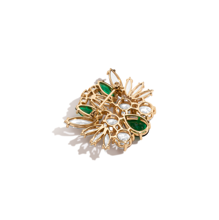 Lab Grown Green Emerald Teardrop Brooch Vermeil Yellow Gold