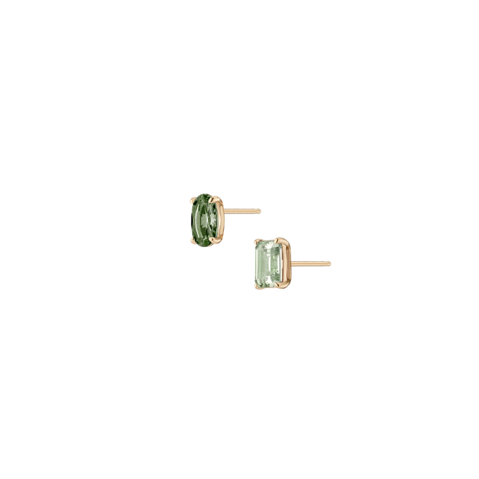 Lab Grown Green Prasiolite Mosaic Studs Vermeil Yellow Gold