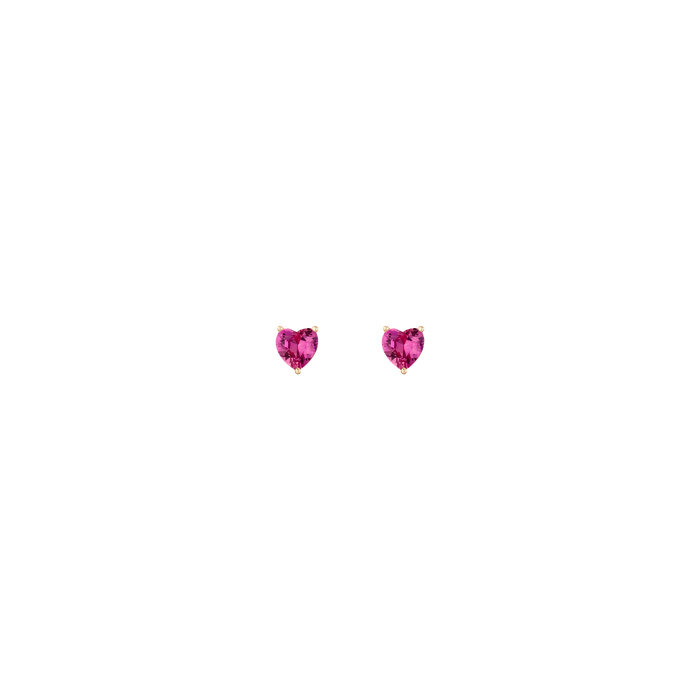Lab Grown Pink Sapphire Heart Stud Earrings Vermeil Yellow Gold First