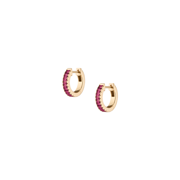Lab Grown Red Ruby Baguette Huggie Earrings Vermeil Yellow Gold Pair Single First