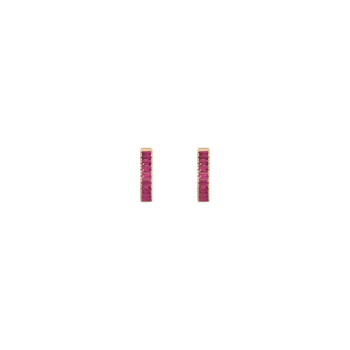 Lab Grown Red Ruby Baguette Huggie Earrings Vermeil Yellow Gold Pair Single