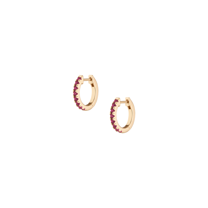 Lab Grown Red Ruby Huggie Earrings Vermeil Yellow Gold Pair Single First