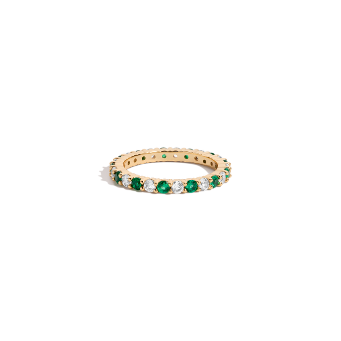 Lab Grown White Sapphire and Green Emerald Alternating Eternity Ring Vermeil Yellow Gold First