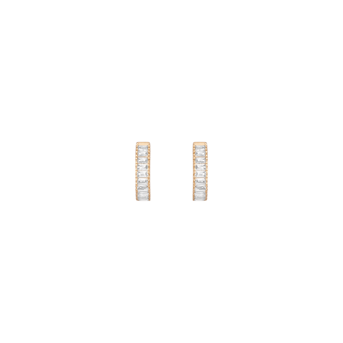White Sapphire Baguette Huggie Earrings Vermeil Yellow Gold Pair