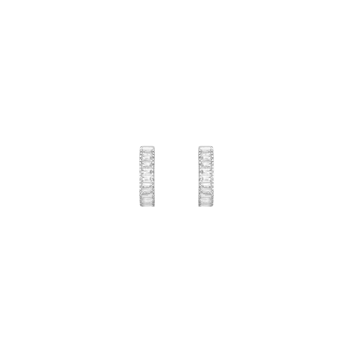 White Sapphire Baguette Huggie Earrings Vermeil White Gold Pair