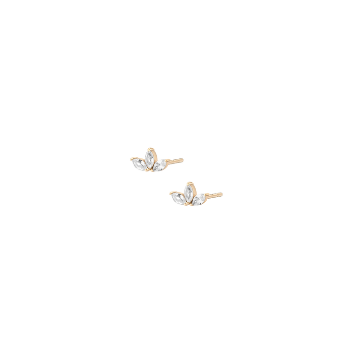 Lab Grown White Sapphire Crown Marquise Earrings Vermeil Yellow Gold Pair Flatback Butterflyback