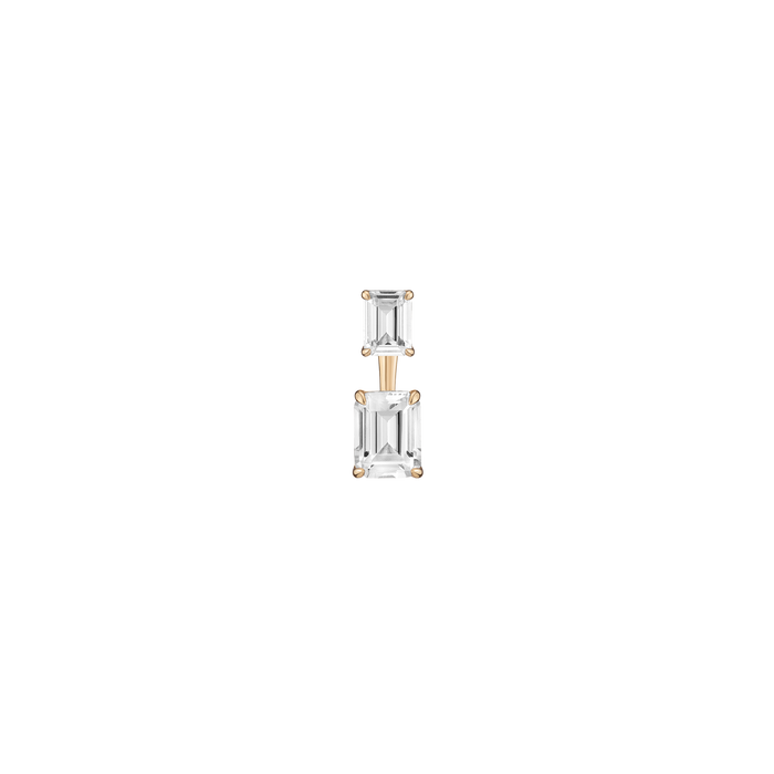 Lab Grown White Sapphire Ear Jacket Vermeil Yellow Gold Emerald Top Emerald Bottom