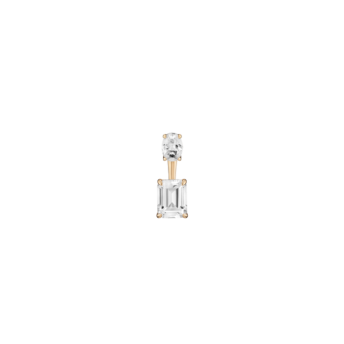 Lab Grown White Sapphire Ear Jacket Vermeil Yellow Gold Oval Top Emerald Bottom