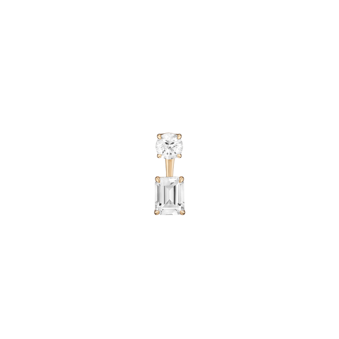Lab Grown White Sapphire Ear Jacket Vermeil Yellow Gold Round Top Emerald Bottom