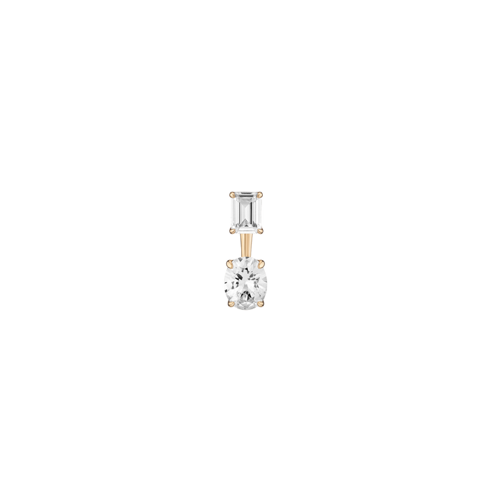 Lab Grown White Sapphire Ear Jacket Vermeil Yellow Gold Emerald Top Oval Bottom