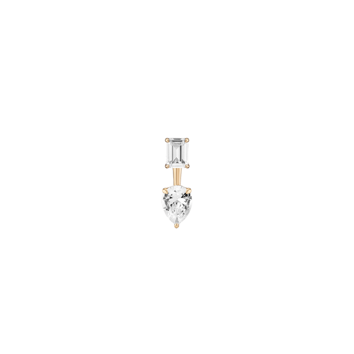 Lab Grown White Sapphire Ear Jacket Vermeil Yellow Gold Emerald Top Pear Bottom