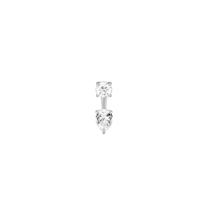 Lab Grown White Sapphire Ear Jacket Vermeil White Gold Round Top Pear Bottom