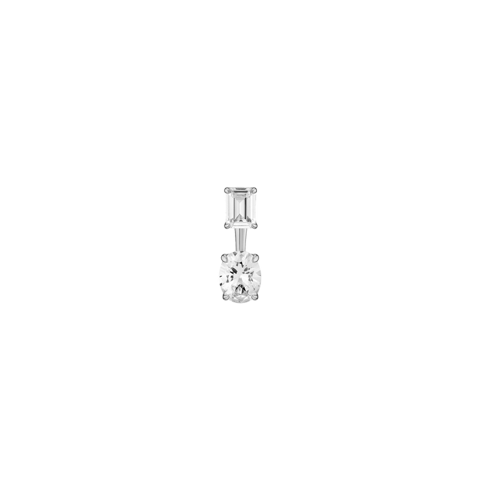 Lab Grown White Sapphire Ear Jacket Vermeil White Gold Emerald Top Oval Bottom