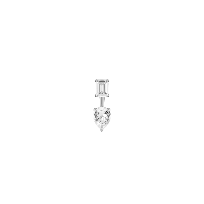Lab Grown White Sapphire Ear Jacket Vermeil White Gold Emerald Top Pear Bottom