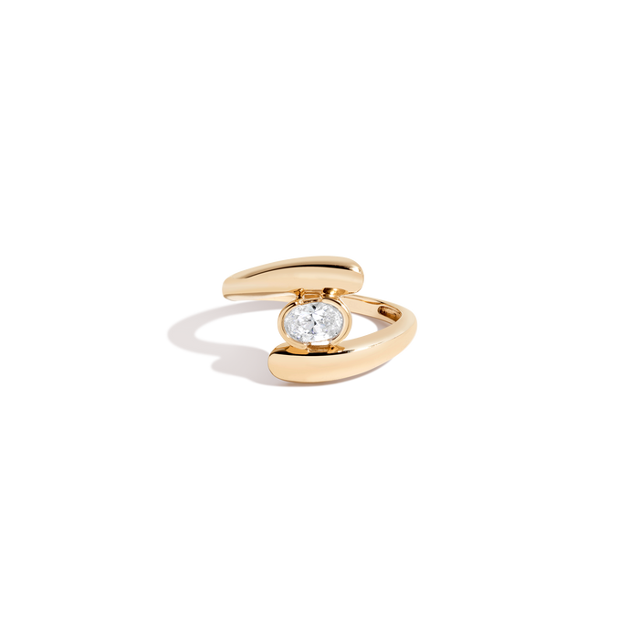 Lab Grown White Sapphire Ellipse Ring Vermeil Yellow Gold First