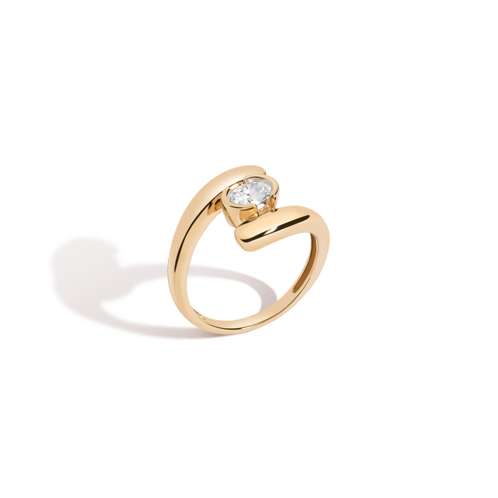 Lab Grown White Sapphire Ellipse Ring Vermeil Yellow Gold
