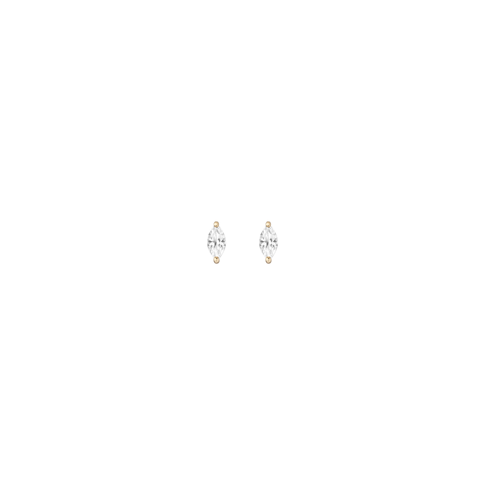 Lab Grown White Sapphire Marquise Stud Earrings Vermeil Yellow Gold First Pair Flatback Butterflyback First