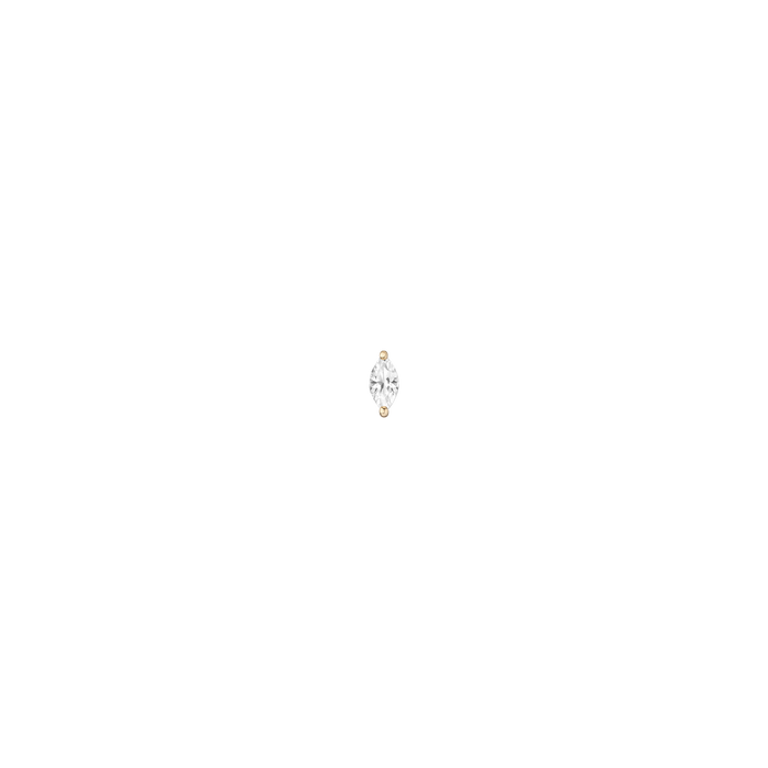 Lab Grown White Sapphire Marquise Stud Earrings Vermeil Yellow Gold First Single Flatback Butterflyback First