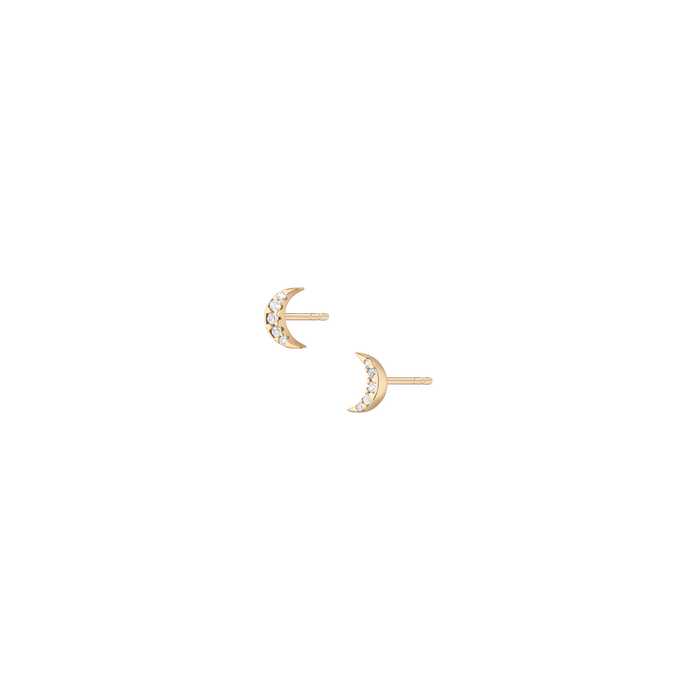 Lab Grown White Sapphire Moon Stud Earrings Vermeil Yellow Gold Pair Flatback Butterflyback
