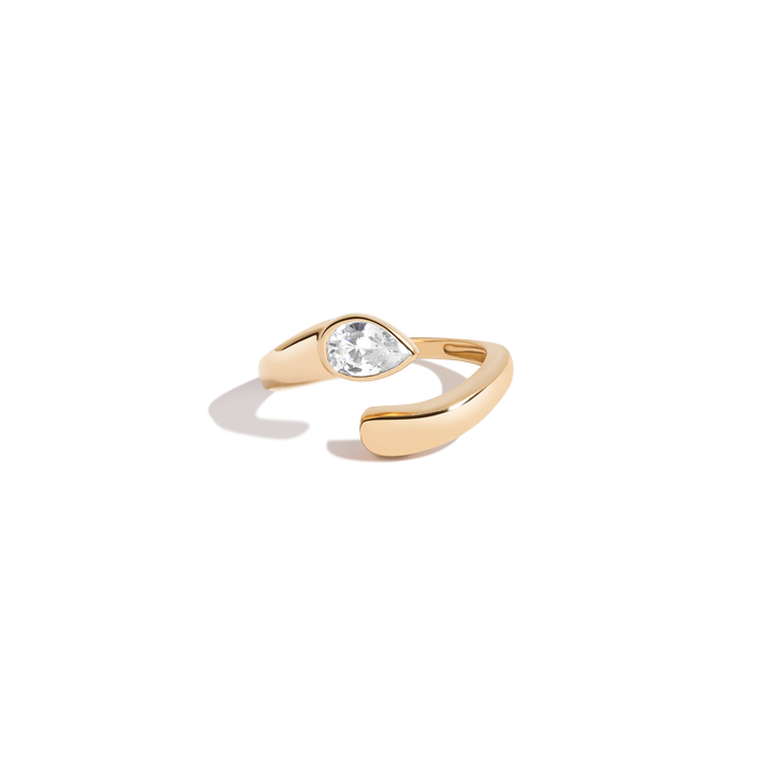Lab Grown White Sapphire Pear Ellipse Ring Vermeil Yellow Gold First