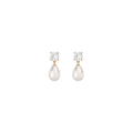 Lab Grown White Sapphire Pearl Drop Earrings Vermeil Yellow Gold First