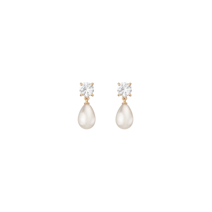 Lab Grown White Sapphire Pearl Drop Earrings Vermeil Yellow Gold First