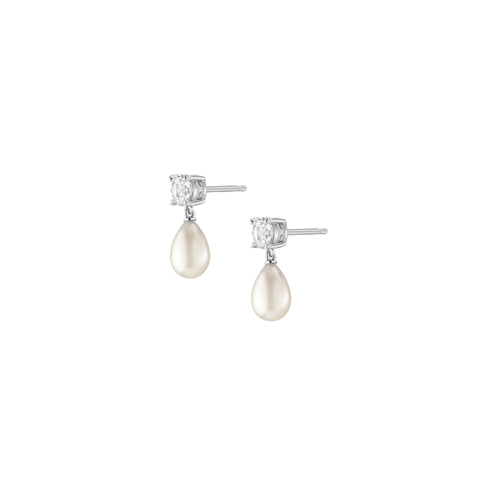 Lab Grown White Sapphire Pearl Drop Earrings Vermeil White Gold