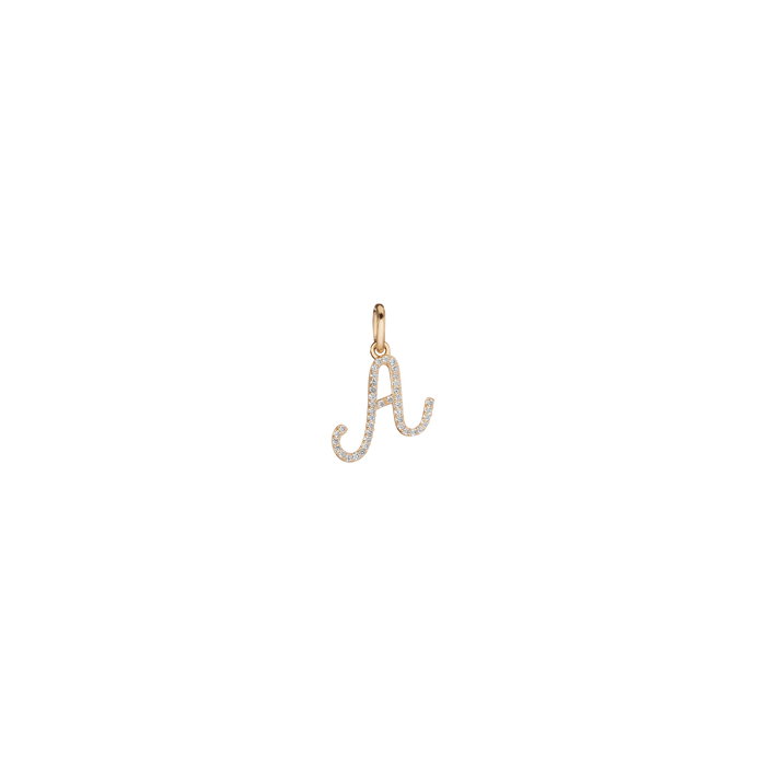 Pavé Lab Grown White Sapphire Script Letter Pendant Vermeil Yellow Gold A First