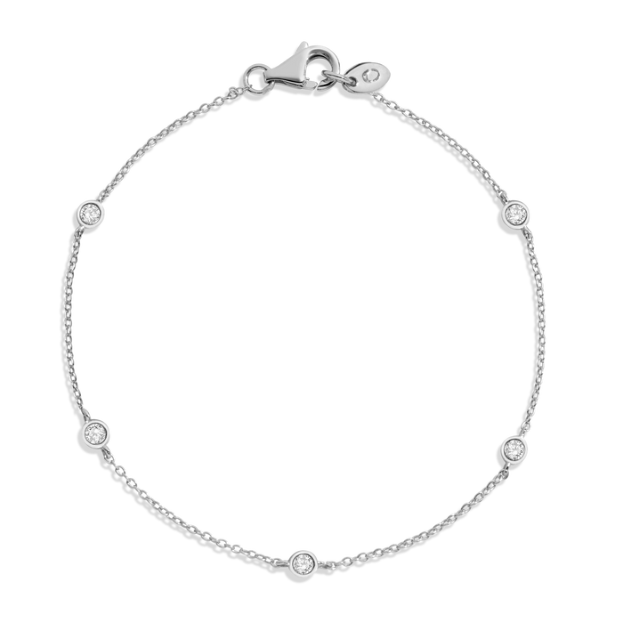 Lab Grown White Sapphire Station Bracelet Vermeil White Gold 6in 6.5in 7in First