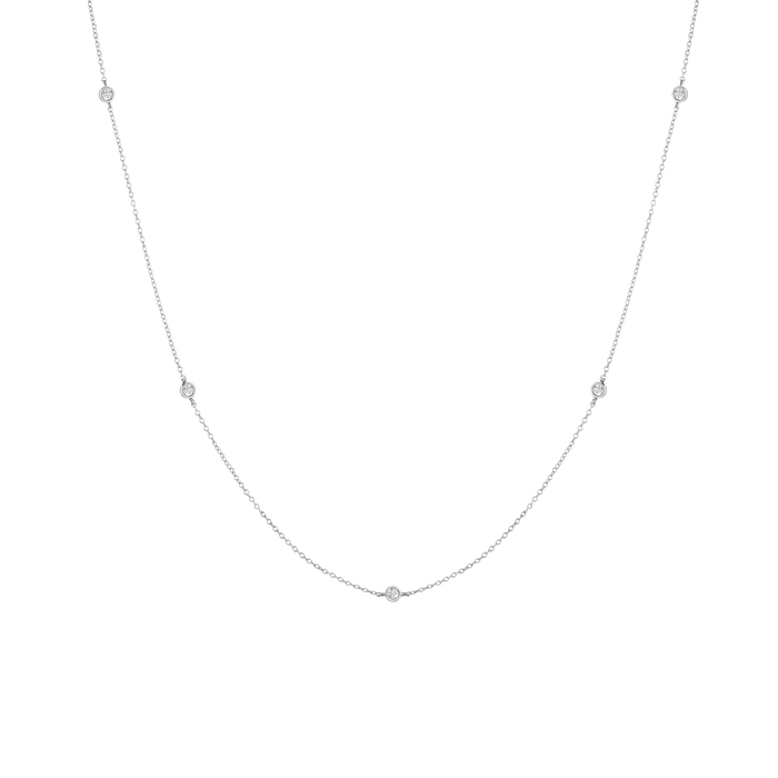 Lab Grown White Sapphire Station Necklace Vermeil White Gold 16in 18in First