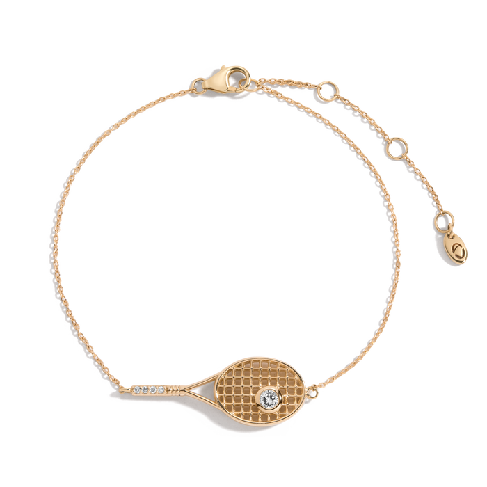 Lab Grown White Sapphire Tennis Racket Bracelet Vermeil Yellow Gold 7.5in First