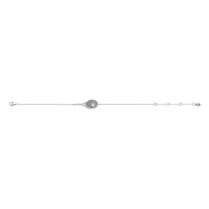 Lab Grown White Sapphire Tennis Racket Bracelet Vermeil White Gold 7.5in