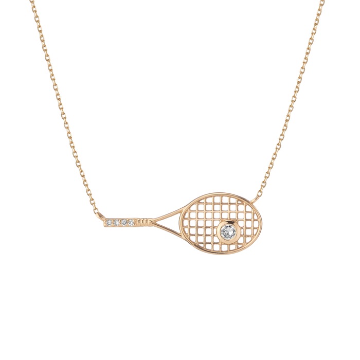 Lab Grown White Sapphire Tennis Racket Necklace Vermeil Yellow Gold 18in First