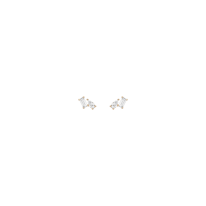 Lab Grown White Sapphire Toi et Moi Stud Earrings Vermeil Yellow Gold Butterflyback Flatback Pair First