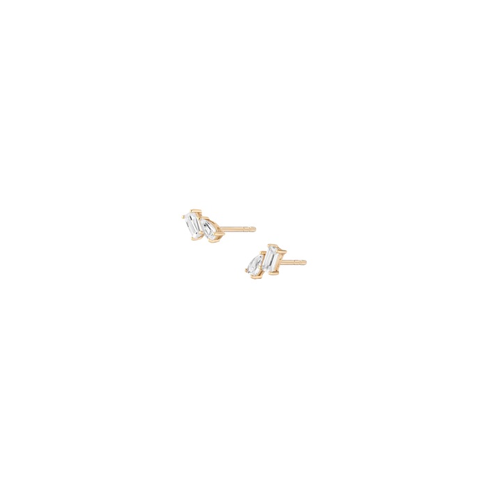 Lab Grown White Sapphire Toi et Moi Stud Earrings Vermeil Yellow Gold Butterflyback Flatback Pair