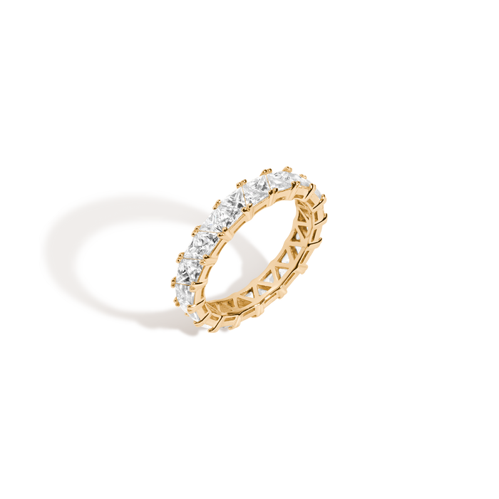 Lab Grown White Sapphire Trillion Eternity Ring Vermeil Yellow Gold