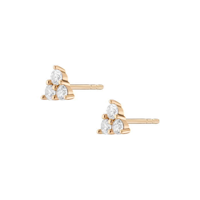 White Sapphire Trinity Stud Earrings Vermeil Yellow Gold