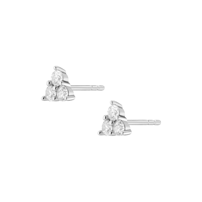 White Sapphire Trinity Stud Earrings Vermeil White Gold