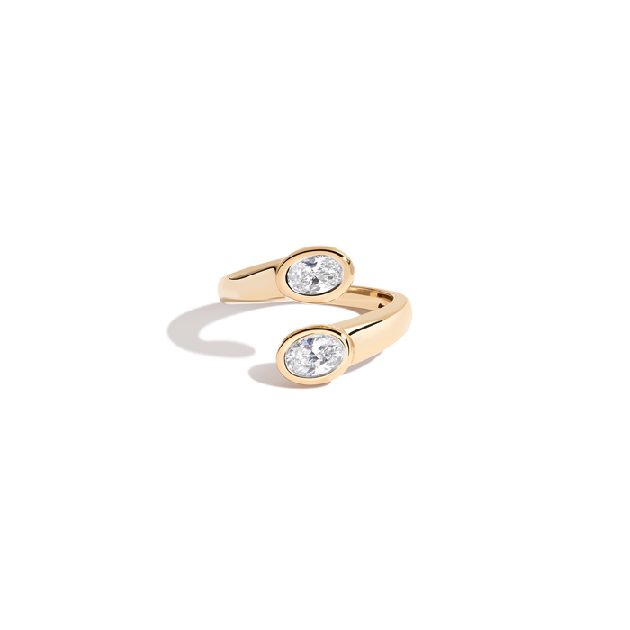 Lab Grown White Sapphire Twin Ellipse Ring Vermeil Yellow Gold First