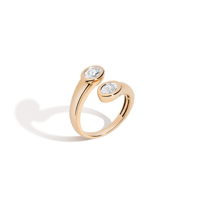 Lab Grown White Sapphire Twin Ellipse Ring Vermeil Yellow Gold