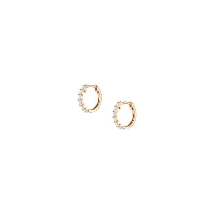 Lab Grown White Sapphire Vertical Baguette Huggie Earrings Vermeil Yellow Gold Pair First