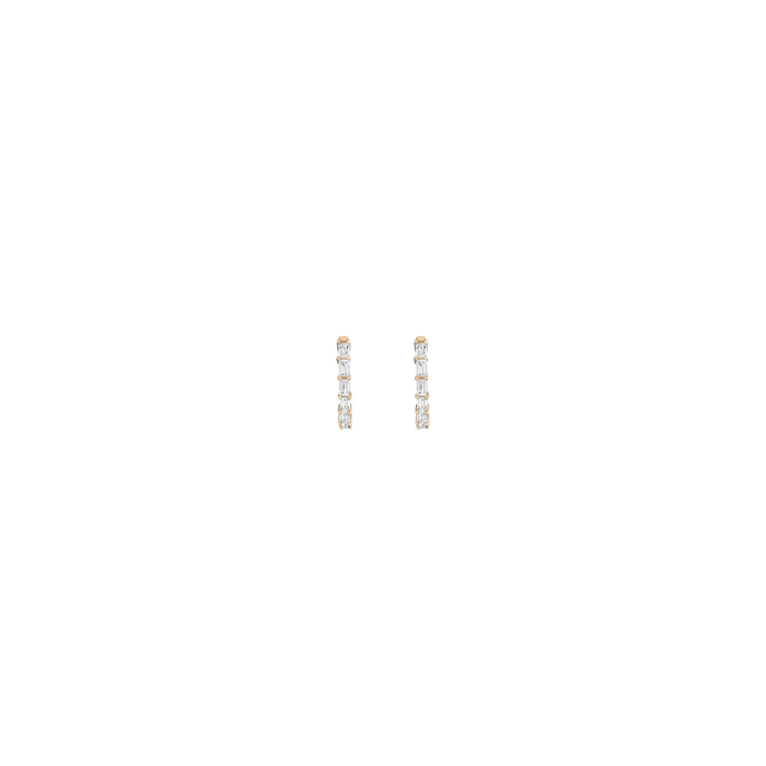 Lab Grown White Sapphire Vertical Baguette Huggie Earrings Vermeil Yellow Gold Pair