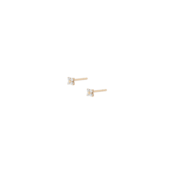 Lab Grown White Sapphire Wildflower Stud Earrings Vermeil Yellow Gold Pair Butterflyback Flatback