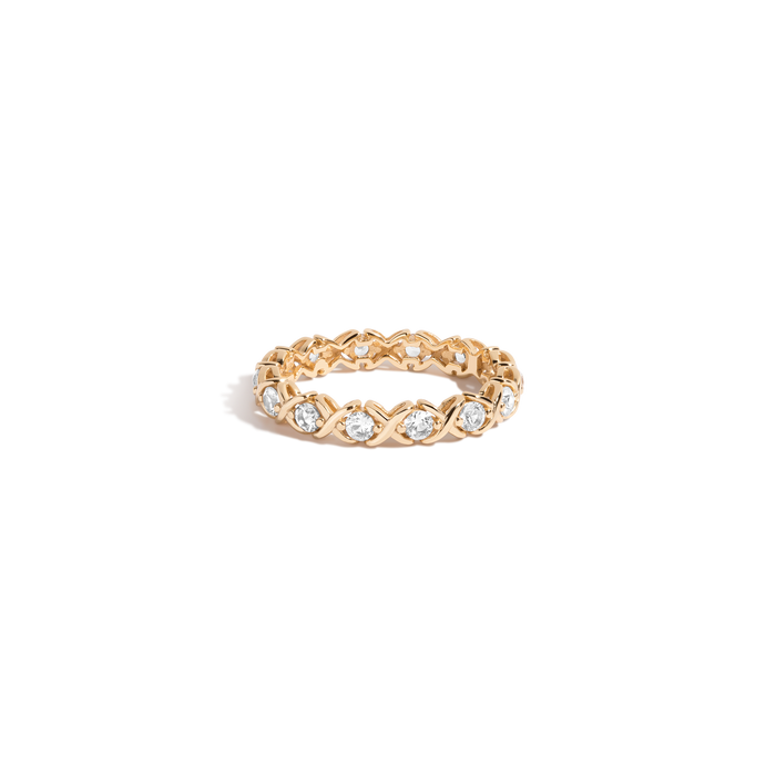 Lab Grown White Sapphire Vintage X Eternity Band Vermeil Yellow Gold First