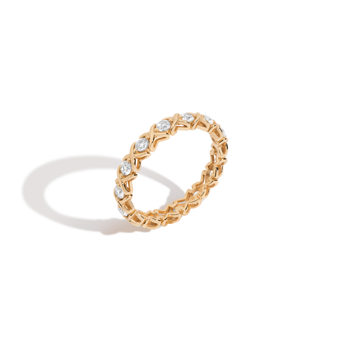Lab Grown White Sapphire Vintage X Eternity Band Vermeil Yellow Gold