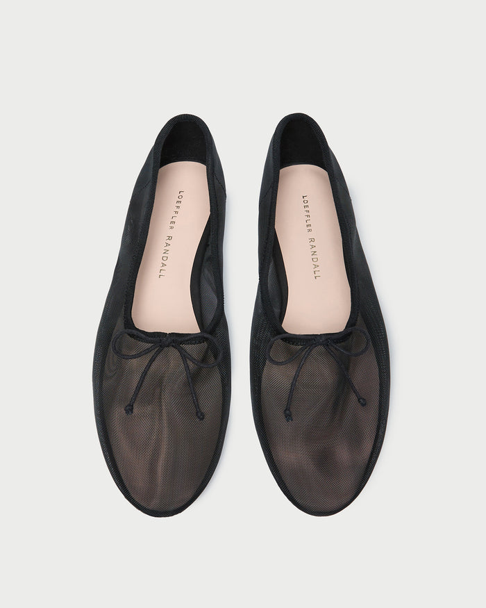 Landon Black Mesh Ballet Flat in black mesh.