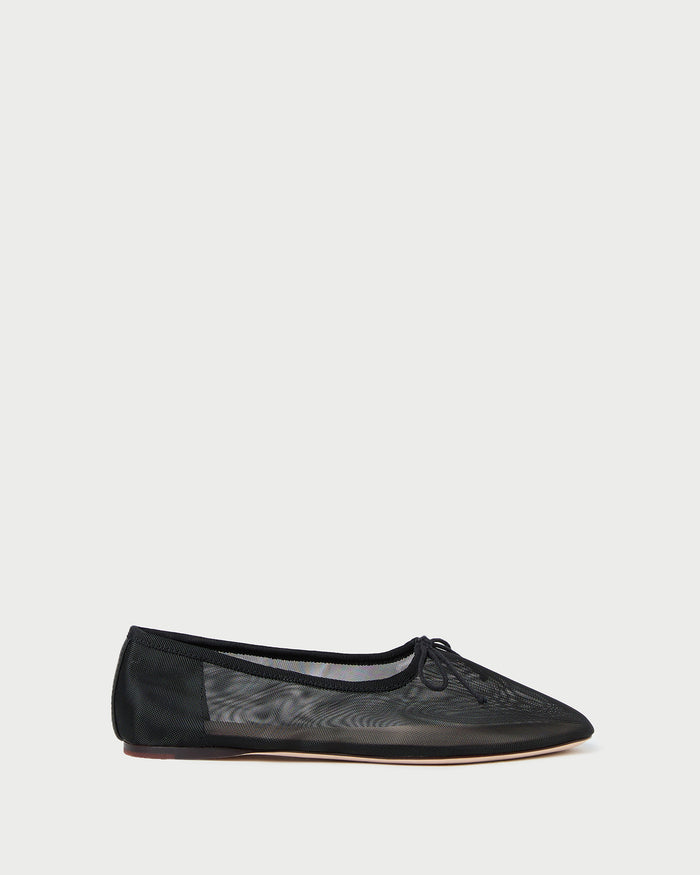Landon Black Mesh Ballet Flat in black mesh.