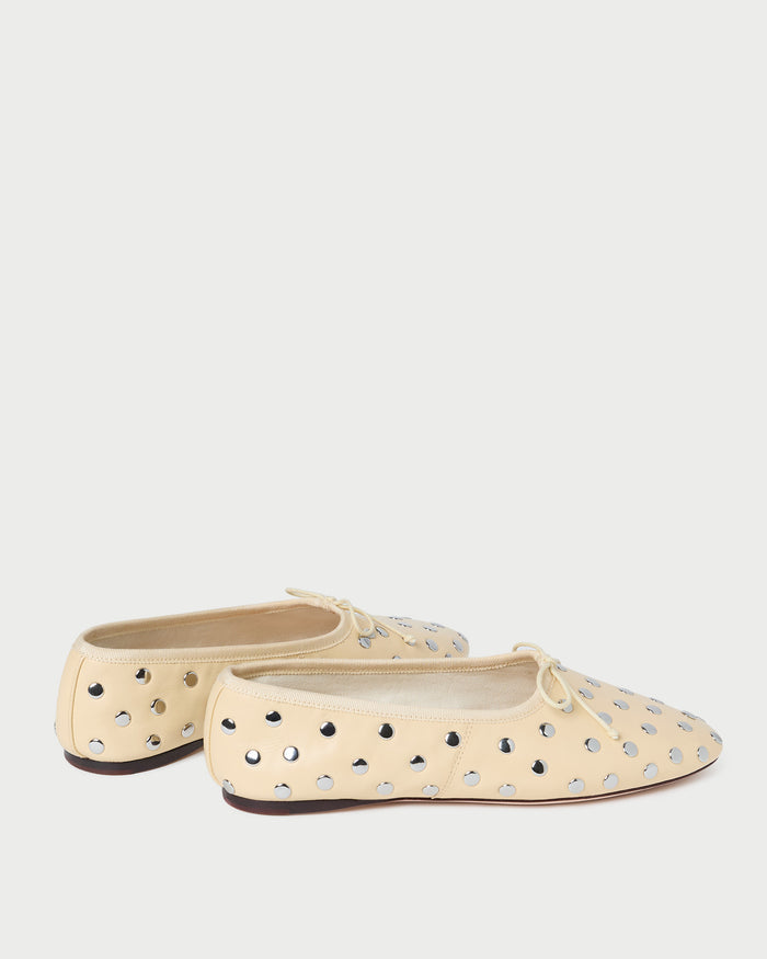 Landon Butter/Silver Ballet Flat in butter yellow leather with silver stud accents.